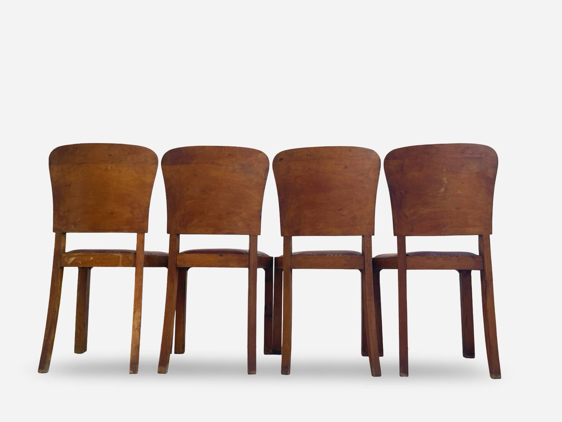 Set of 4 Art Deco dining chairs in walnut, Italy, 1930s-1940s.