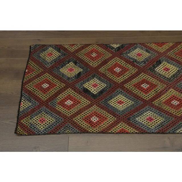 1970s Vintage Turkish Oushak Handmade Wool Cotton Red Runner Rug 70x213