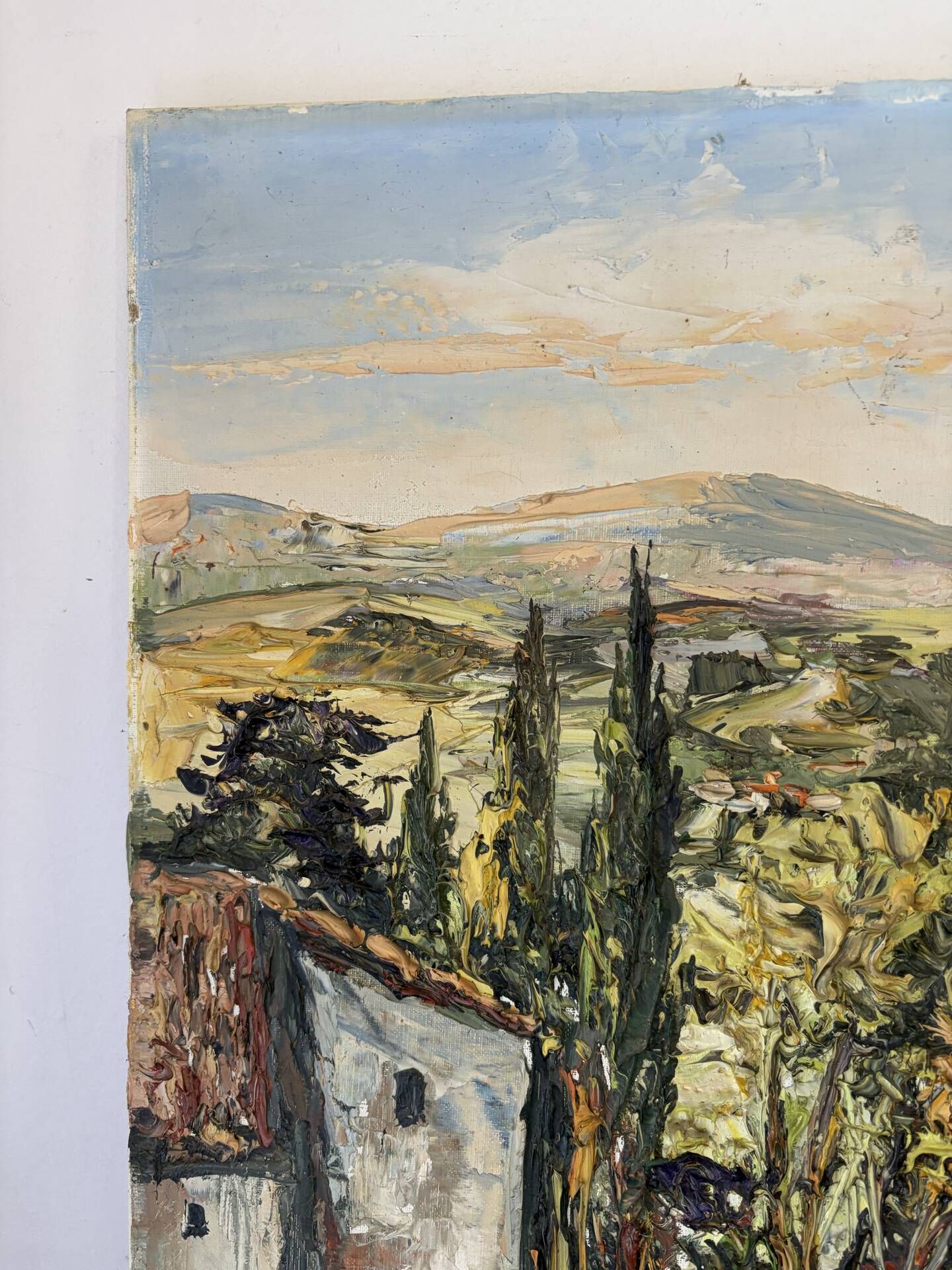 Provençal village landscape, knife oil painting signed René Lechair.