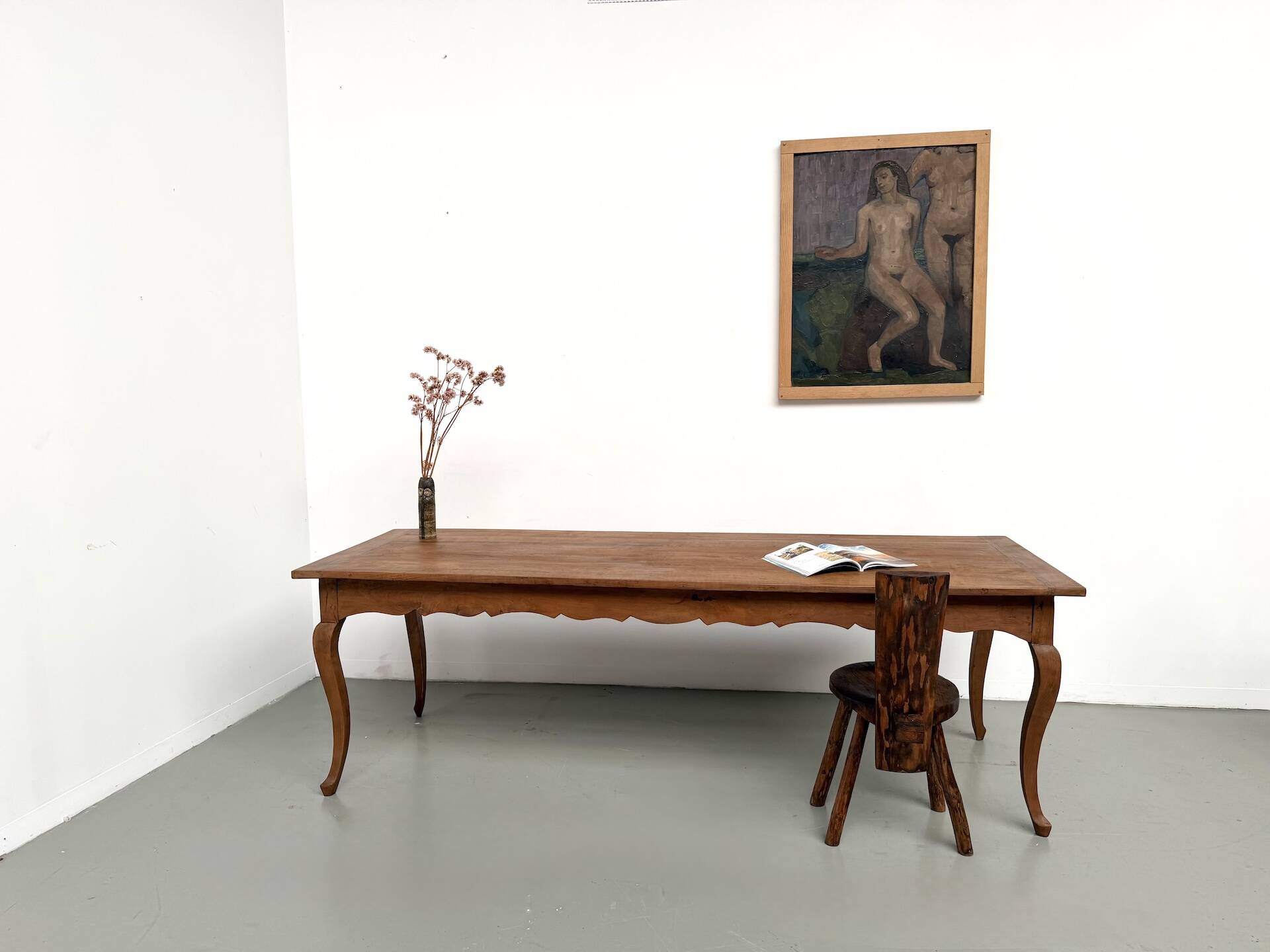 Grande table de ferme en merisier massif des années 1900