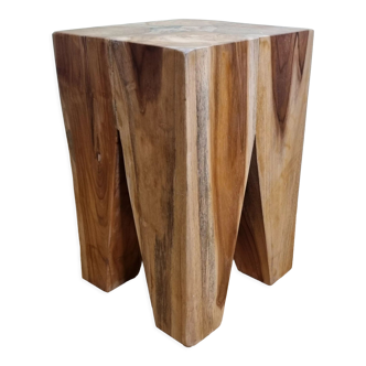 Brutalist stool in solid teak