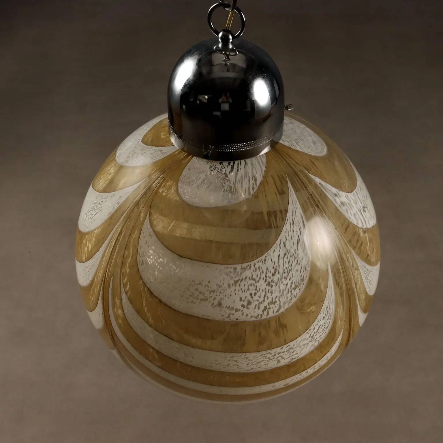 Vintage ceiling light in chrome metal and glass, design, Italy, 1960s