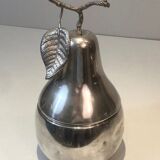 Silver-plated metal and plastic pear-shaped ice bucket.
