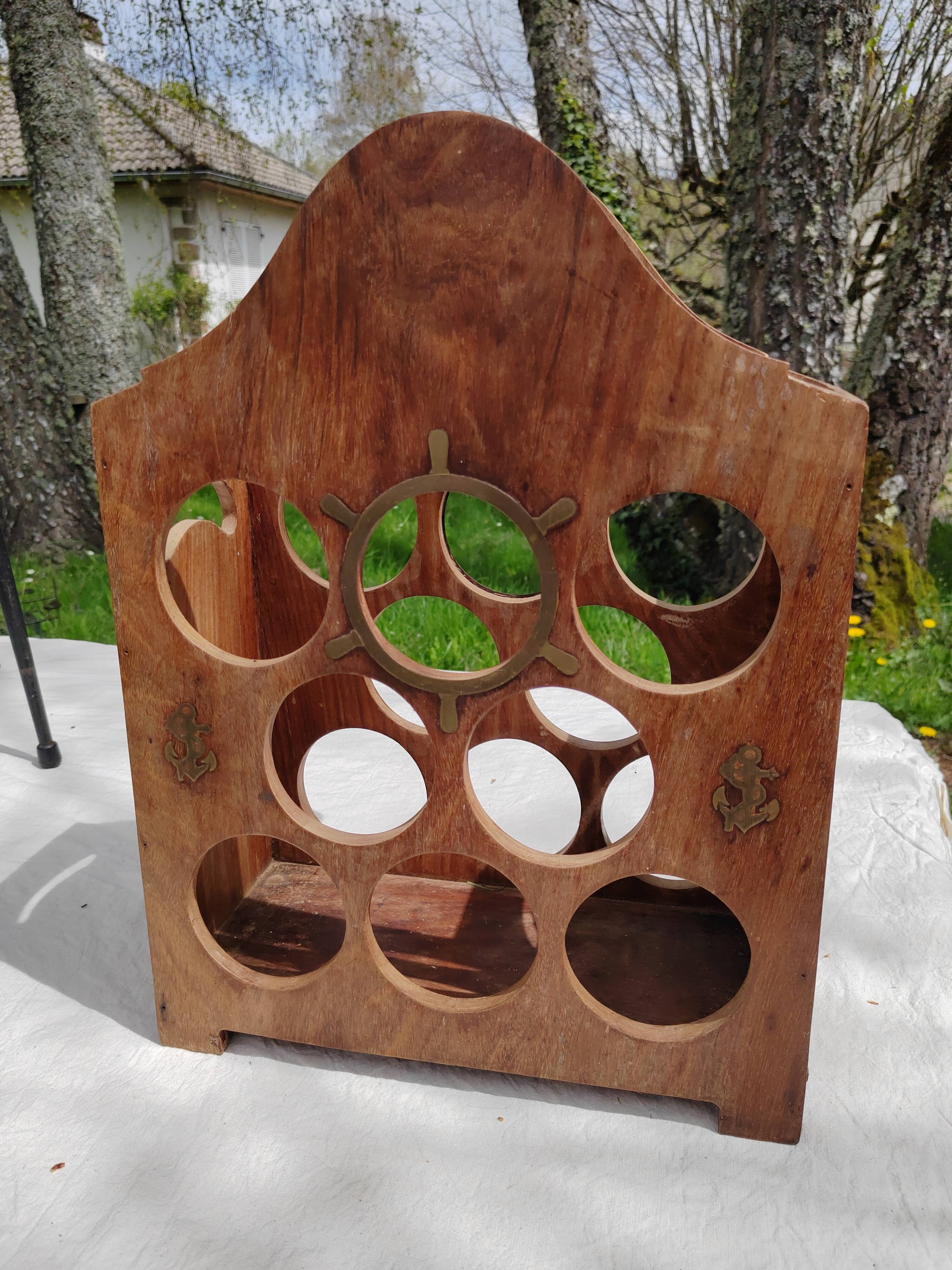Wooden and brass bottle holder