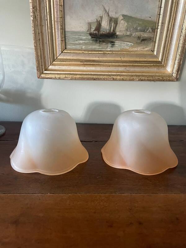 2 vintage frosted glass tulips