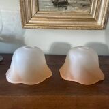2 vintage frosted glass tulips