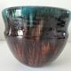 Accolay cache-pot in blue petrol and deep black glazed stoneware.