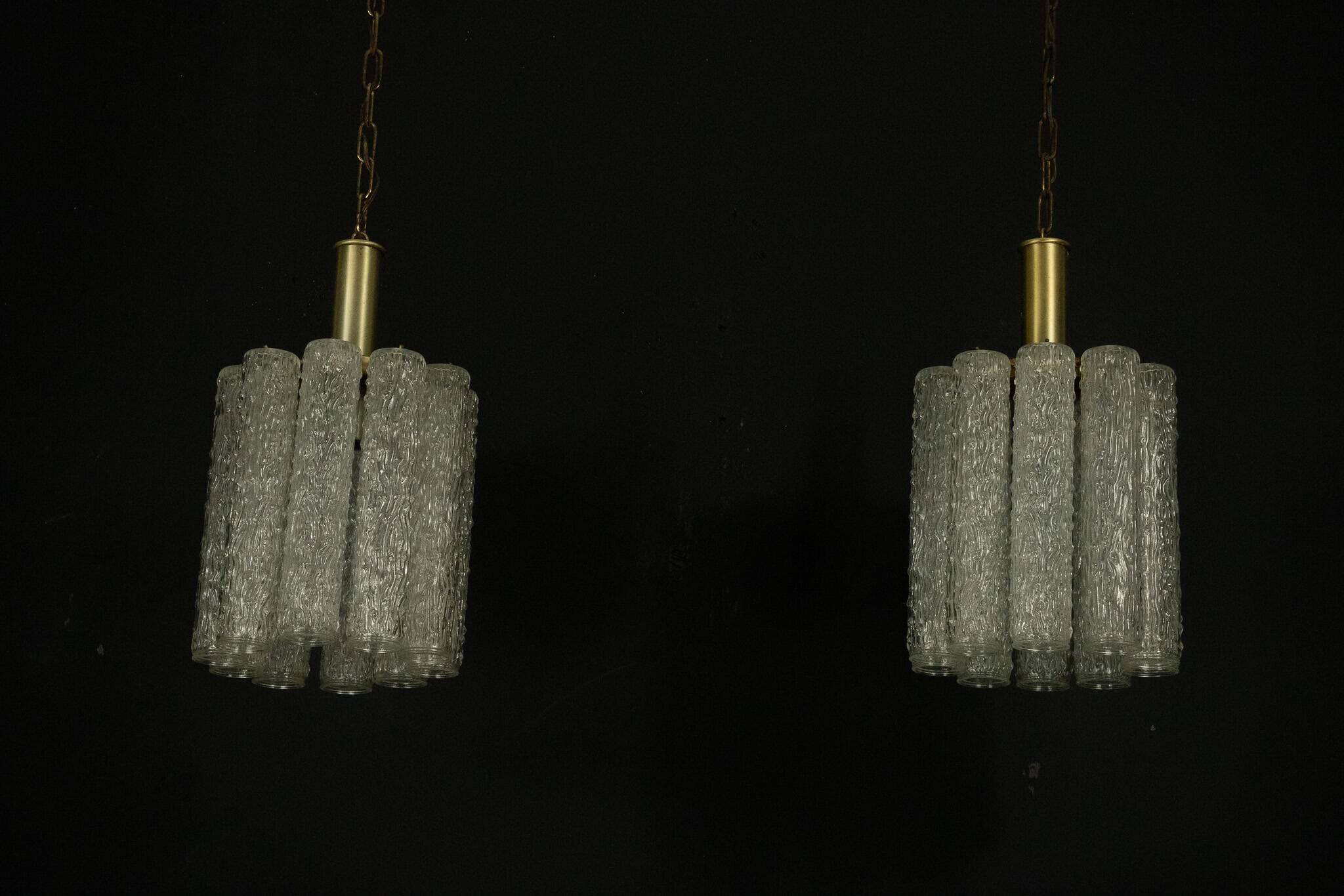 Pair of Murano glass and brass chandeliers
