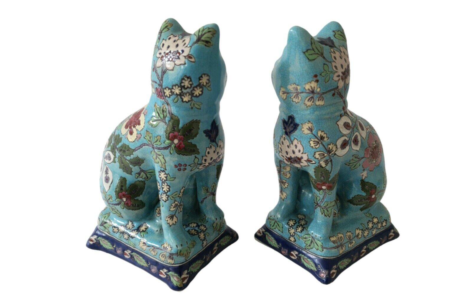 Pair Of Longwy Cross Of Lorraine Cat And Kittens Bookends Multicolored
