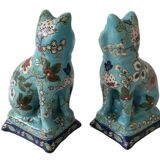 Pair Of Longwy Cross Of Lorraine Cat And Kittens Bookends Multicolored