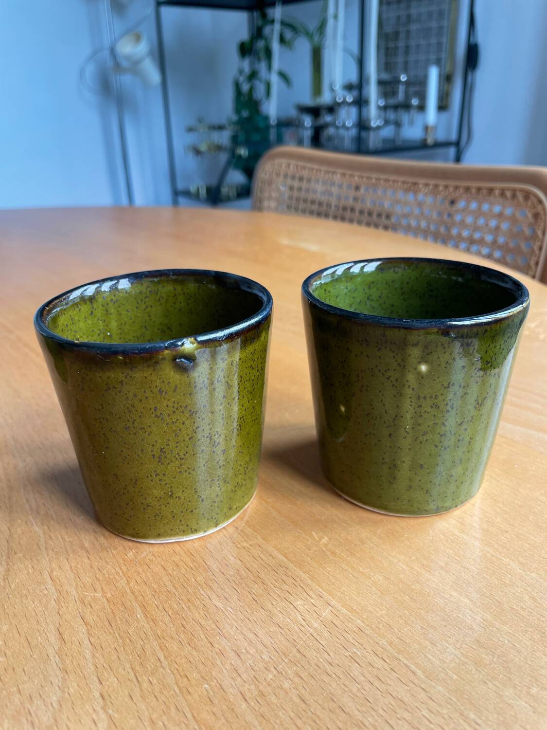 Mugs cups enameled stoneware 60s vintage