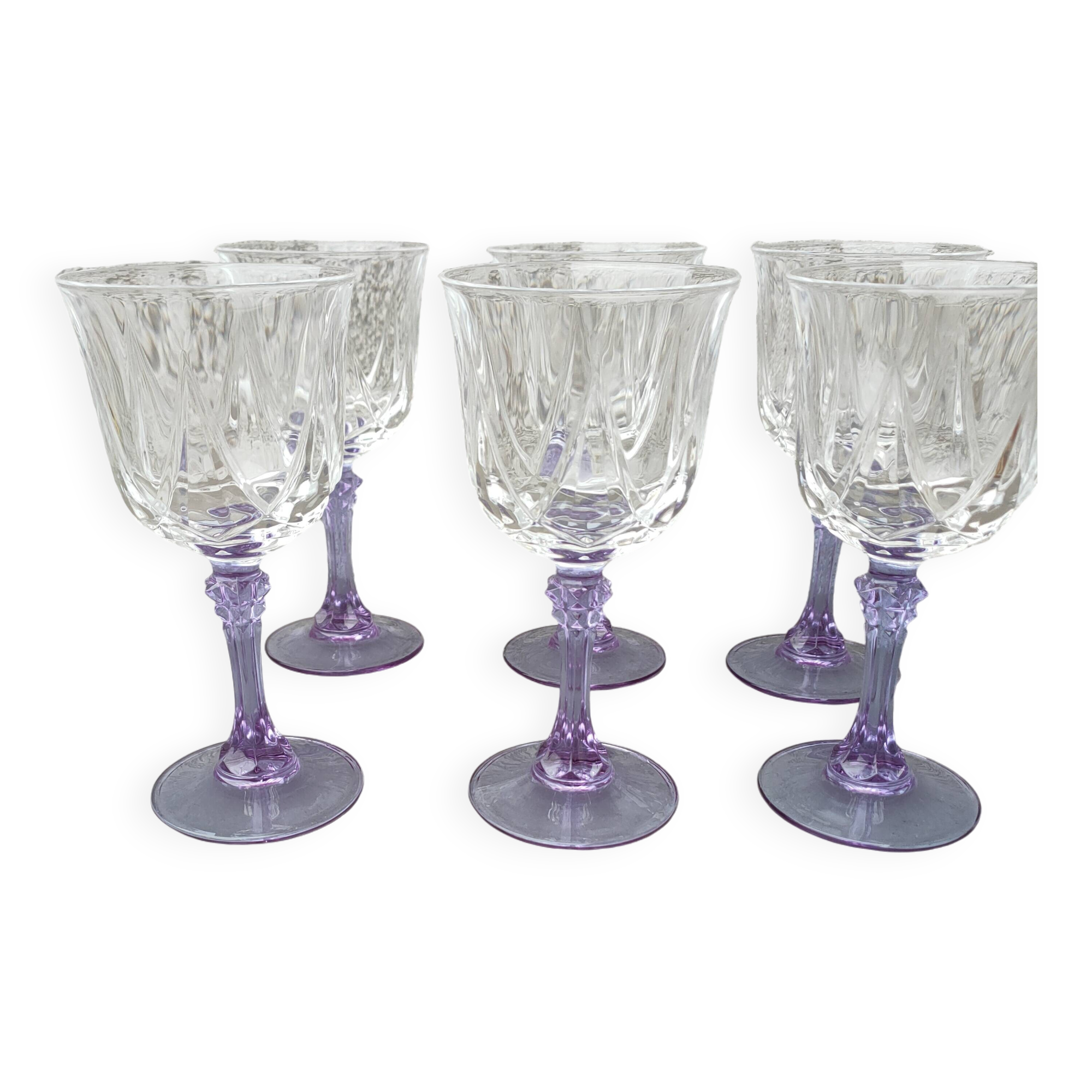 set of 6 purple stemmed crystal wine glasses