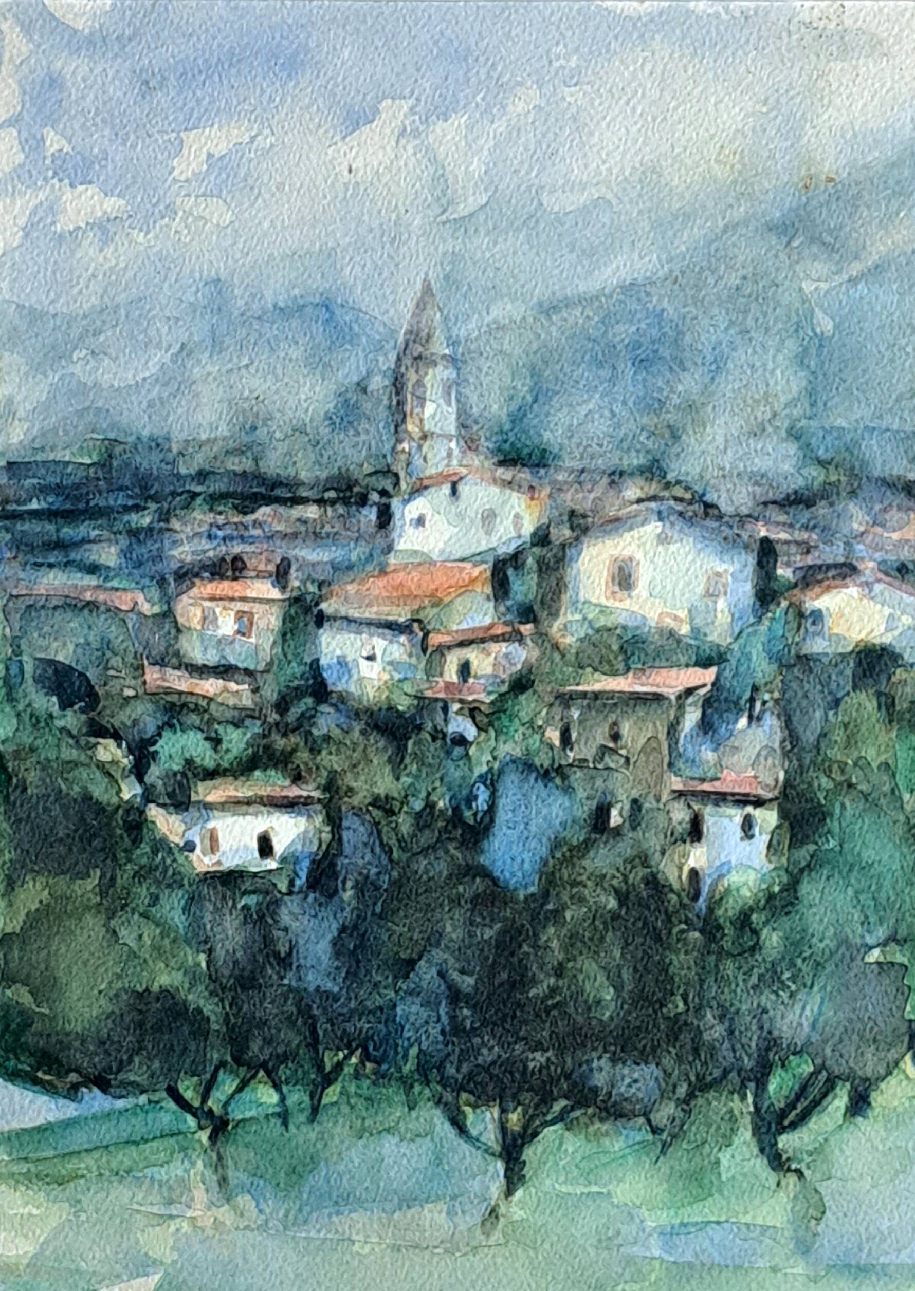 Double-sided Impressionist painting: watercolour + signed gouache