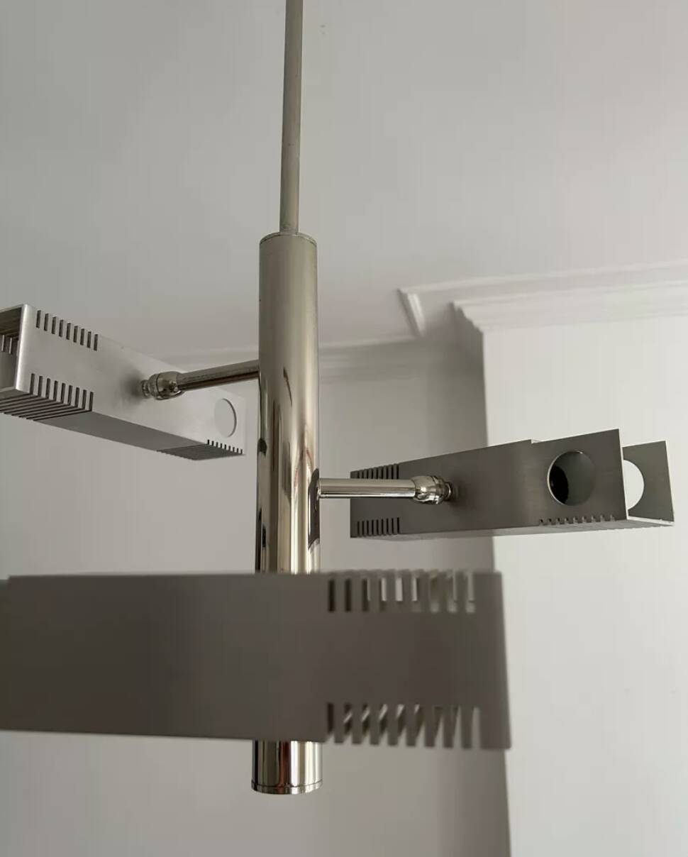 Henri Mathieu chandelier in chromed metal France 1960