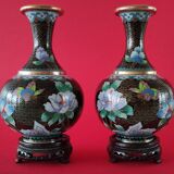 Pair of vintage cloisonné enamel vases from the 20th century H19 cm