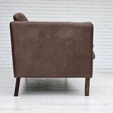 Années 1970, canapé classique danois 3 places, cuir marron d'origine.