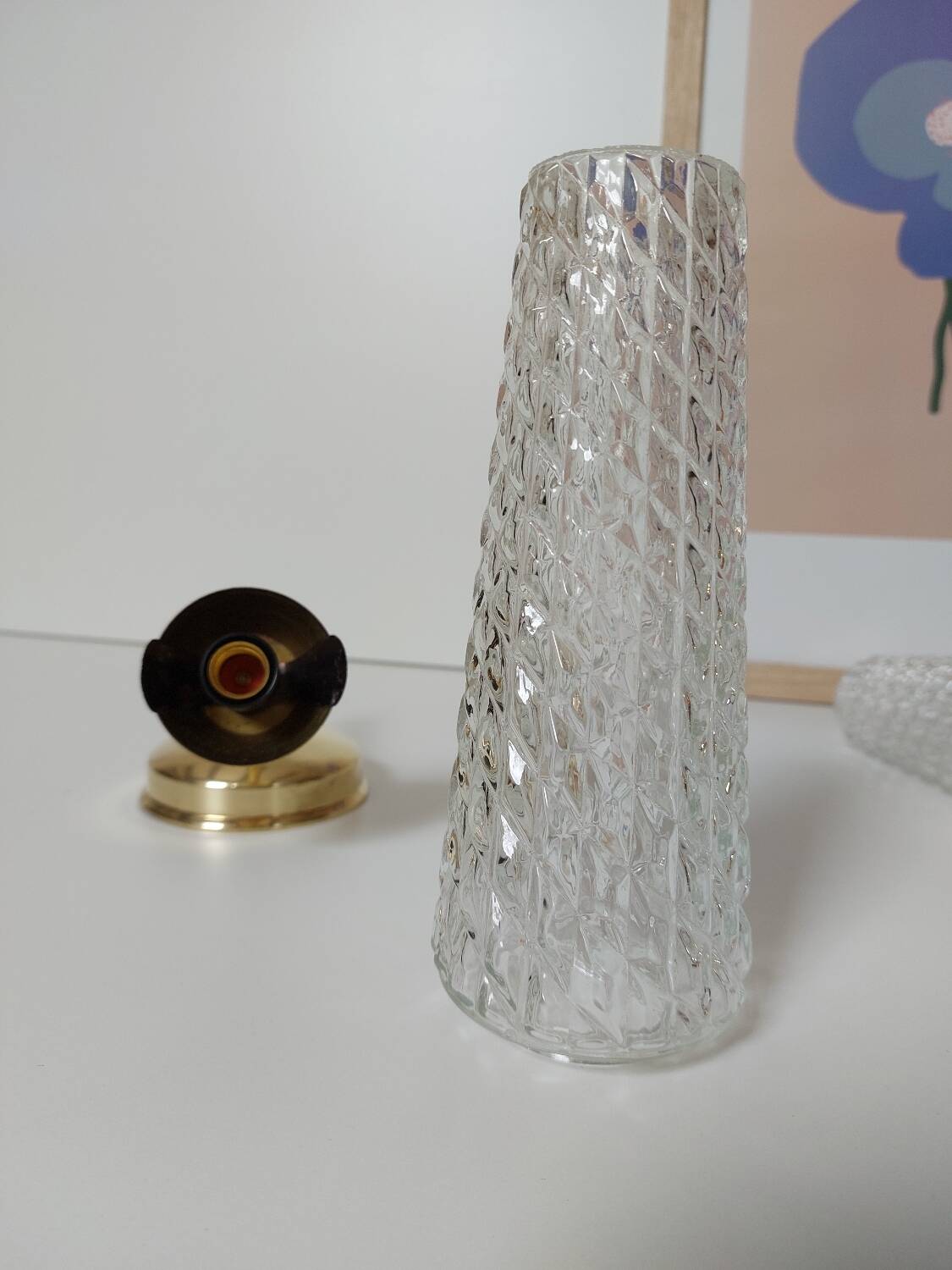 Pair of brass and glass wall lights