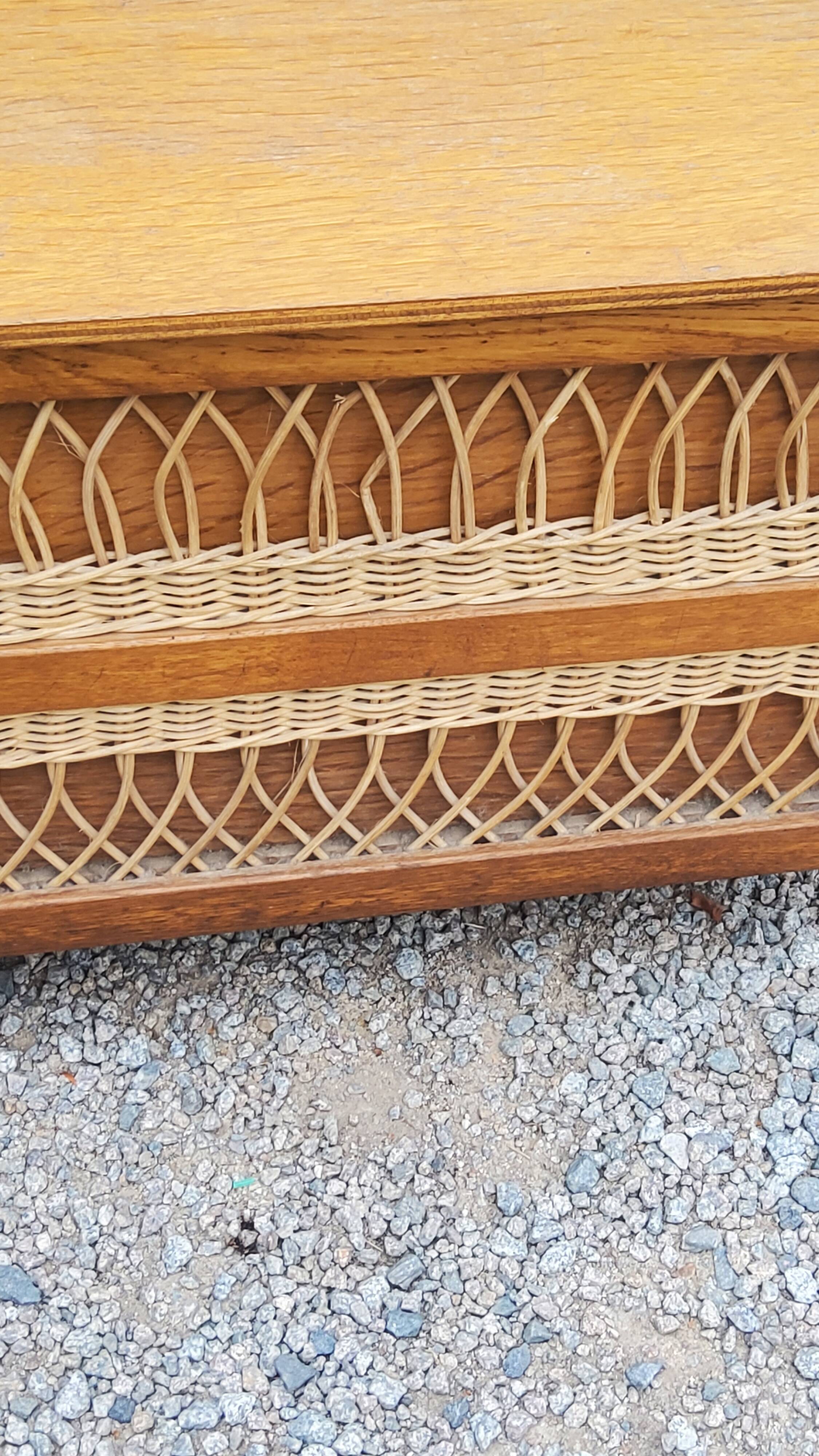 Vintage chest bench from the 50s in oak and rattan