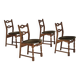 Années 1970, ensemble de 4 chaises de salle à manger danoises, état d'origine, bois de chêne, meuble velours.