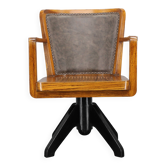 1930s Restored Art Deco Wooden Swivel Office Armchair