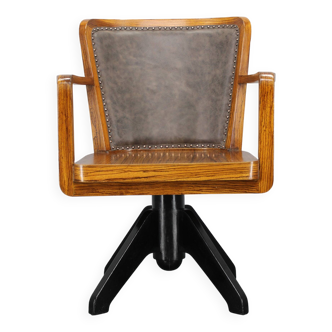 Fauteuil de bureau pivotant en bois Art Déco restauré des années 1930