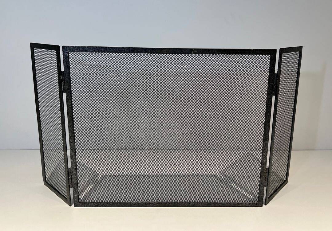 Three-Panel Fire Screen in Expanded Steel Mesh. France. Circa 1970.