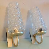 Pair of tulip glass and gold/vintage metal wall lamps 60/70