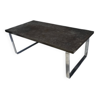 Table basse en ardoise et chrome par le Dr Peter Daenert, années 1970