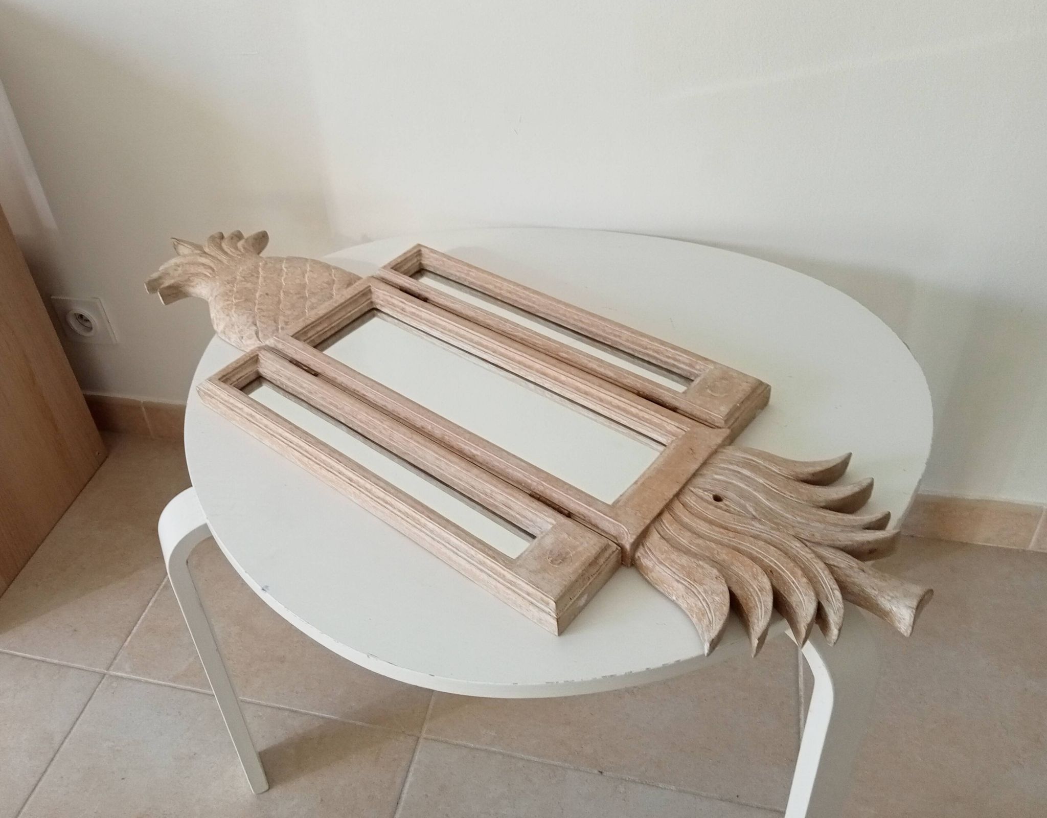 Miroir triptyque Art déco Ananas en bois sculpté