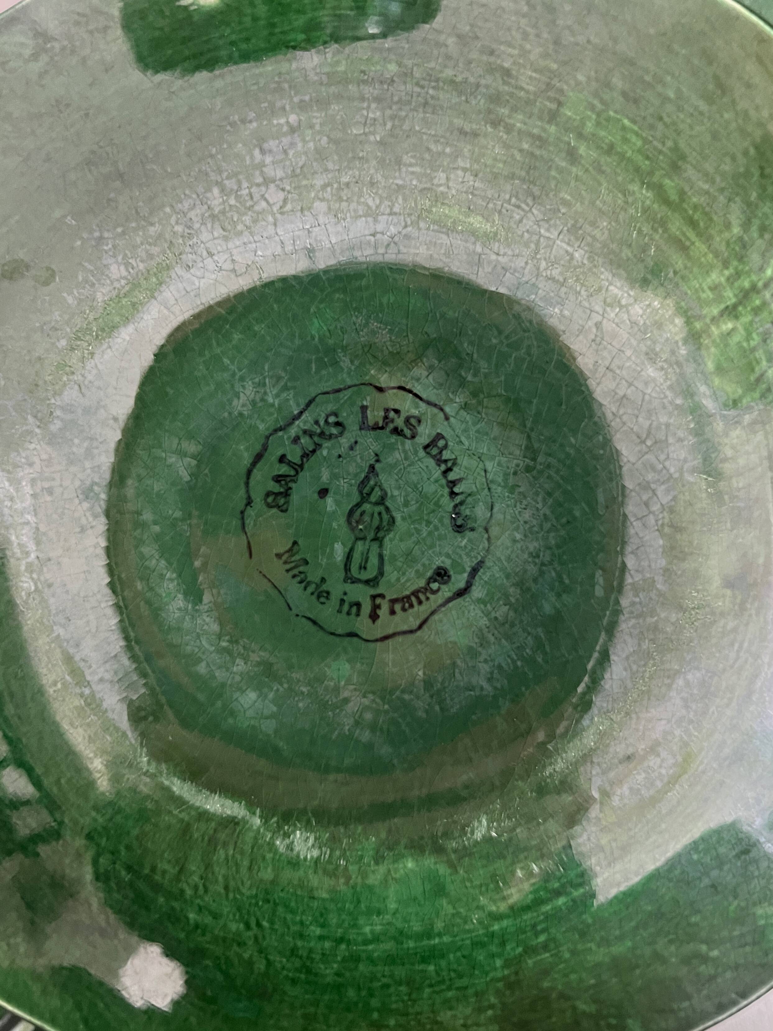 3 earthenware cups and saucers in barbotine fruit decor Salins vintage