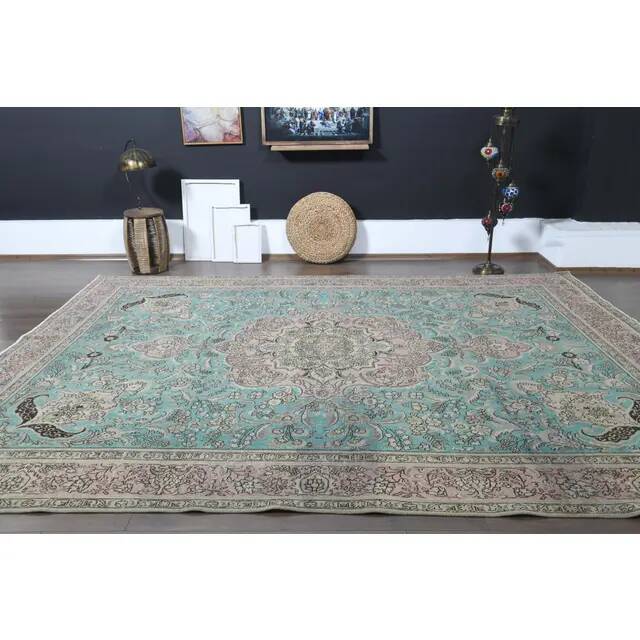 ❤1970s Vintage Persian Handmade Wool Cotton Blue Area Rug❤ 302x376