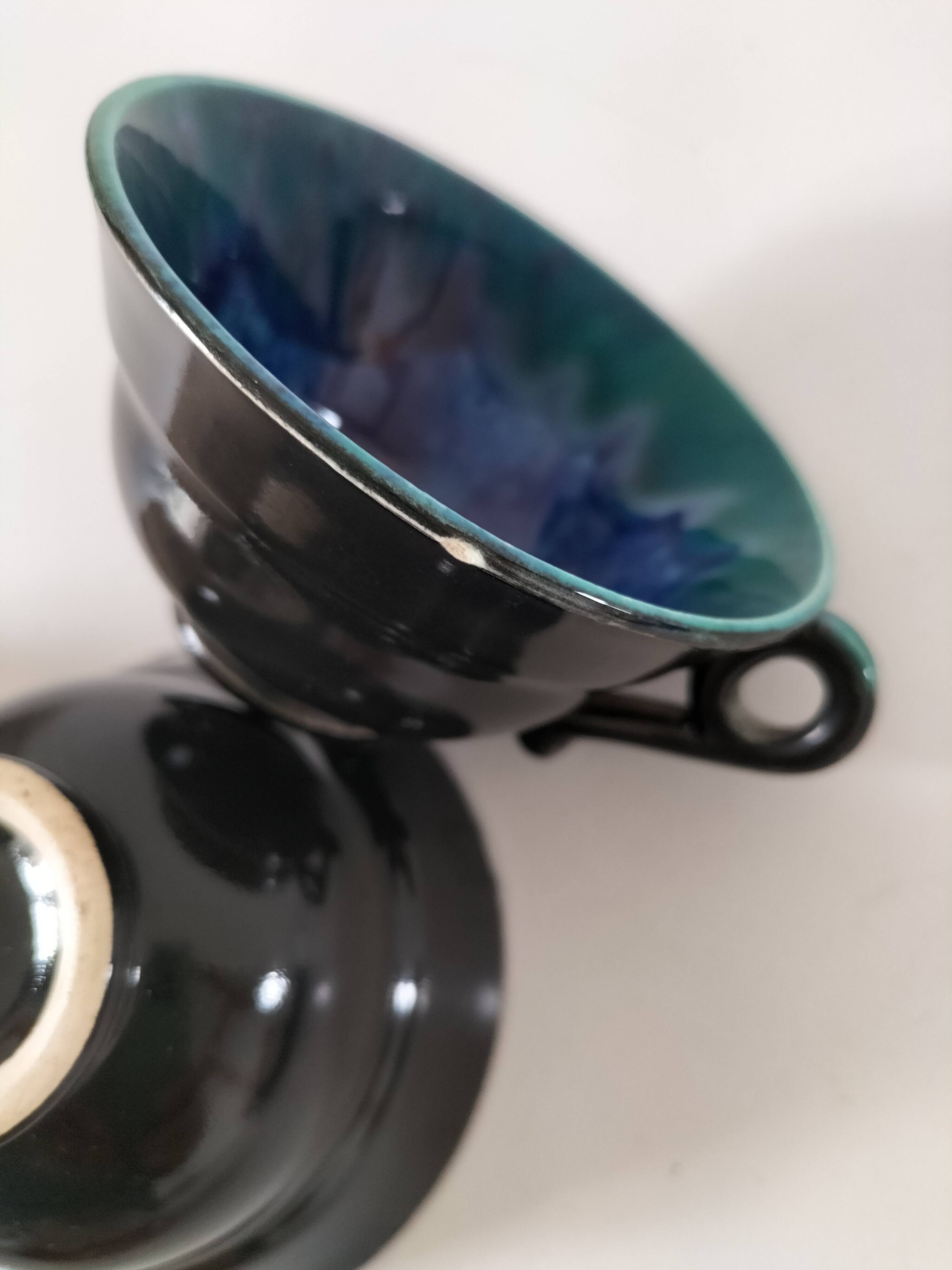 5 tasses Gaubier Morvan grès émaillé flammé multicolore