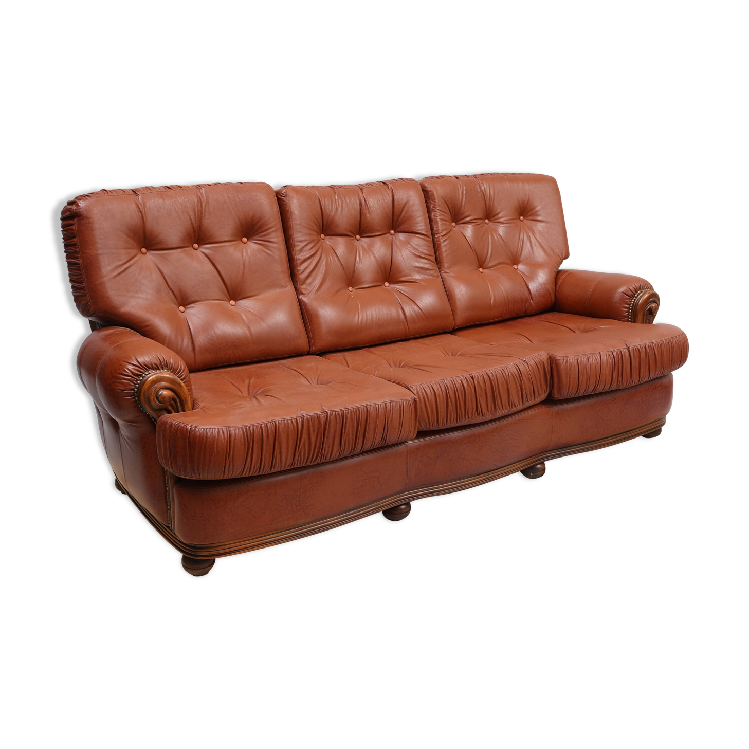 20th Century 3-Seater Sofa — Leather & Wood — Timeless Scandinavian-Inspire