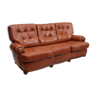 20th Century 3-Seater Sofa — Leather & Wood — Timeless Scandinavian-Inspire