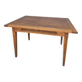 Antique rustic farmhouse table in solid oak with one drawer - 1m15