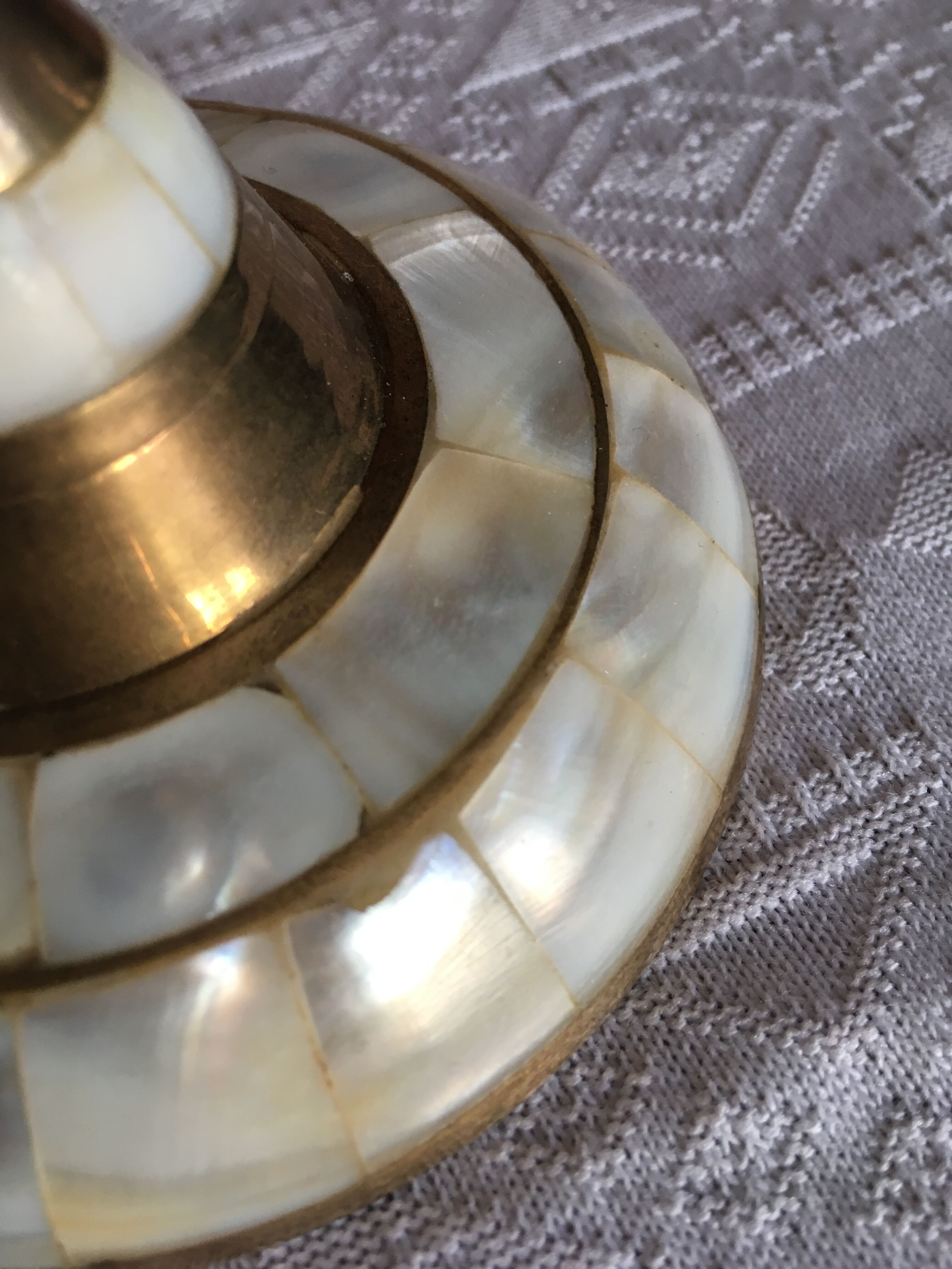 Brass and mother-of-pearl candle holder