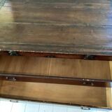 Japanese antique wooden chest with black fittings.