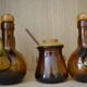 Oil, wine and moutardier smoked glass and wood
