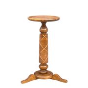 Antique Solid Wood Bonsai Pedestal Table, Ornate Carved Column, Elegant Home Decoration