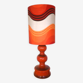 Lampe en céramique orange et tissu, 1970's