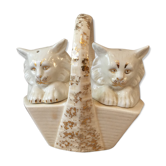 Basket with pepper saliere in the shape of a cat porcelain of france