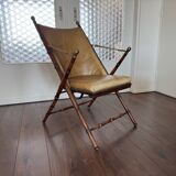 Vintage Faux bamboo, leather campaign folding chair by Maison Jansen, 1950s
