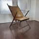 Chaise pliante de campagne vintage en simili-bambou et cuir par Maison Jansen, années 1950