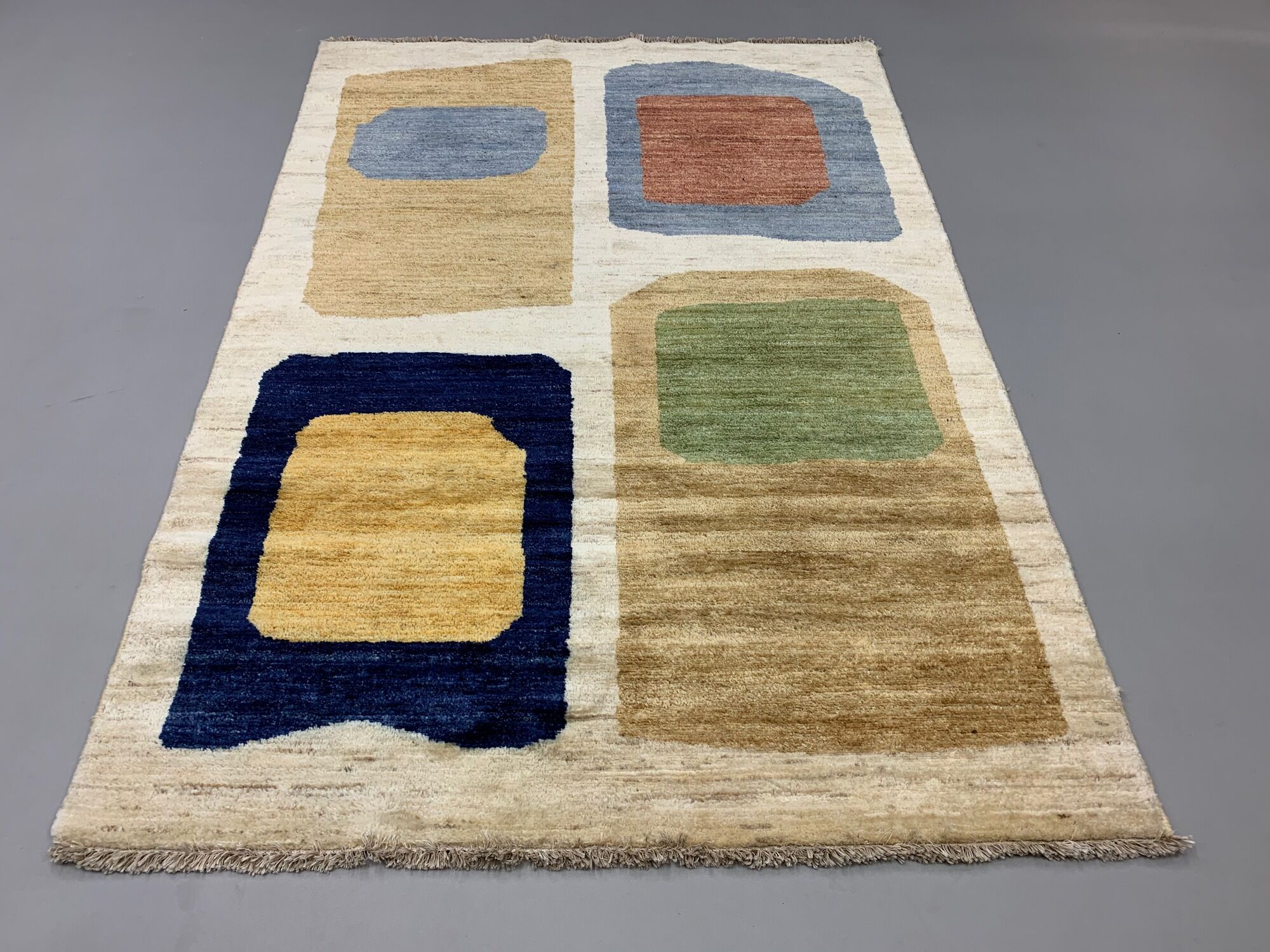 Afghan Chobi Art Deco Rug 190x130 cm Blue, Beige, Gold, Medium