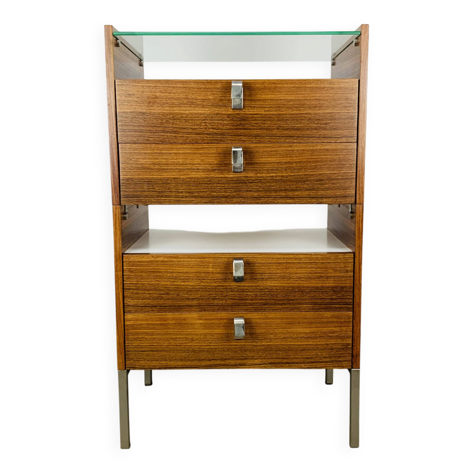 Rosewood and glass chest of drawers, 1960s, Scandinavian storage furniture.