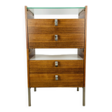 Rosewood and glass chest of drawers, 1960s, Scandinavian storage furniture.