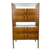 Commode palissandre et verre, années 60, meuble de rangement scandinave