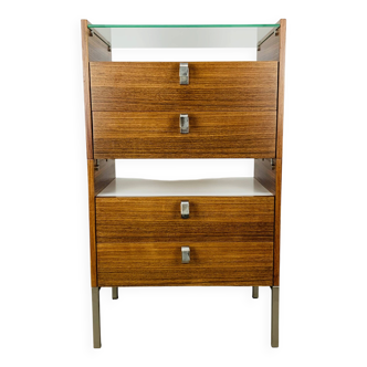 Rosewood and glass chest of drawers, 1960s, Scandinavian storage furniture.