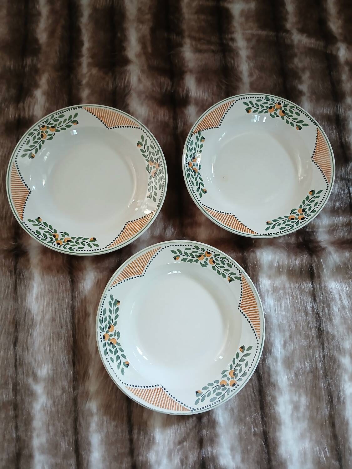 3 antique Longwy deep plates