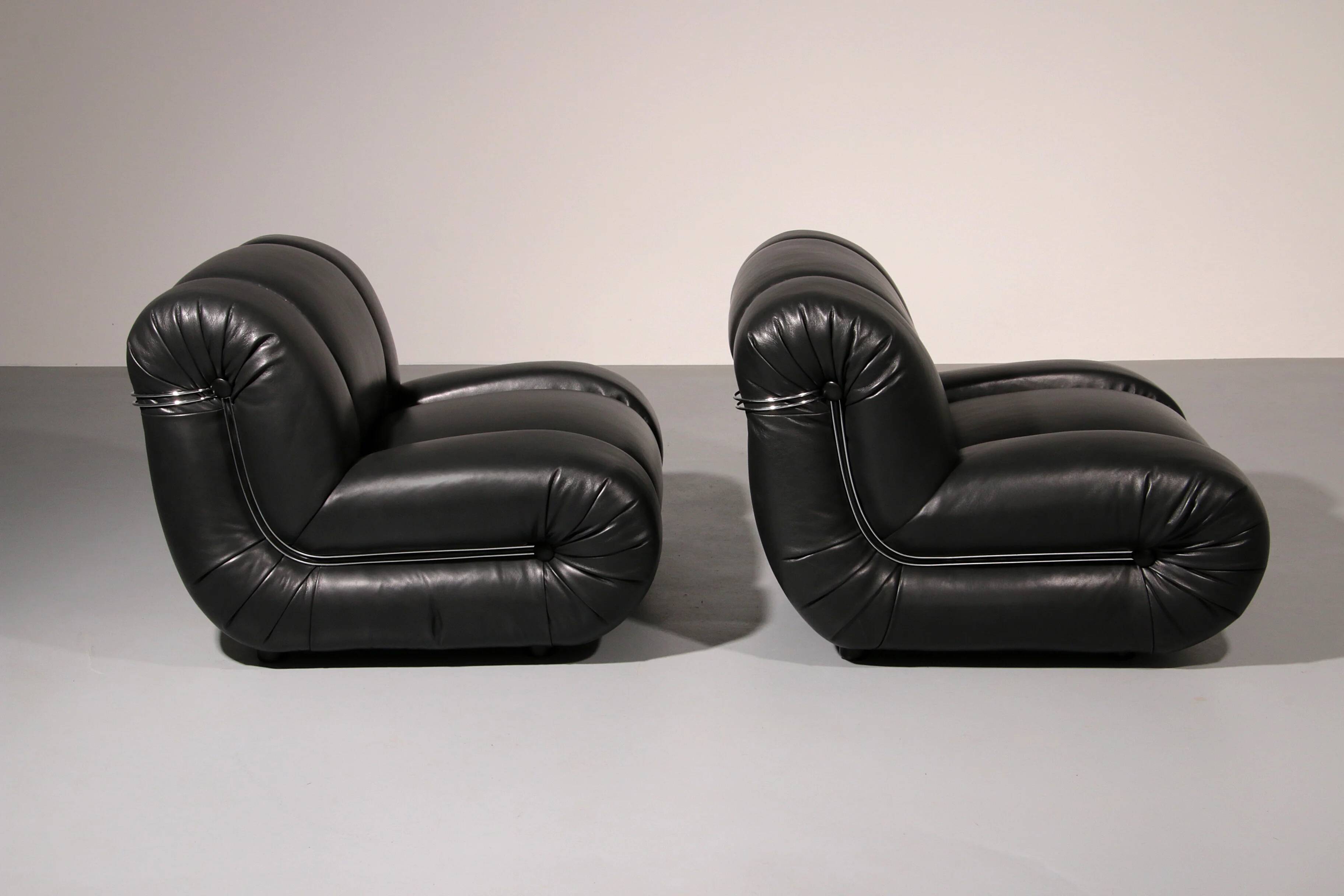 Mimo Padova black leather modular lounge chairs "Velasquez" - 1970